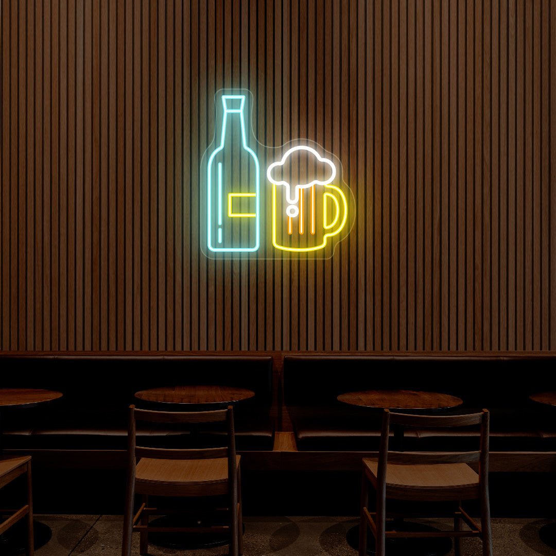 Beer Bottle And Jug Neon Sign - Multicolor | NEON SIGNO® Custom Neon Signs
