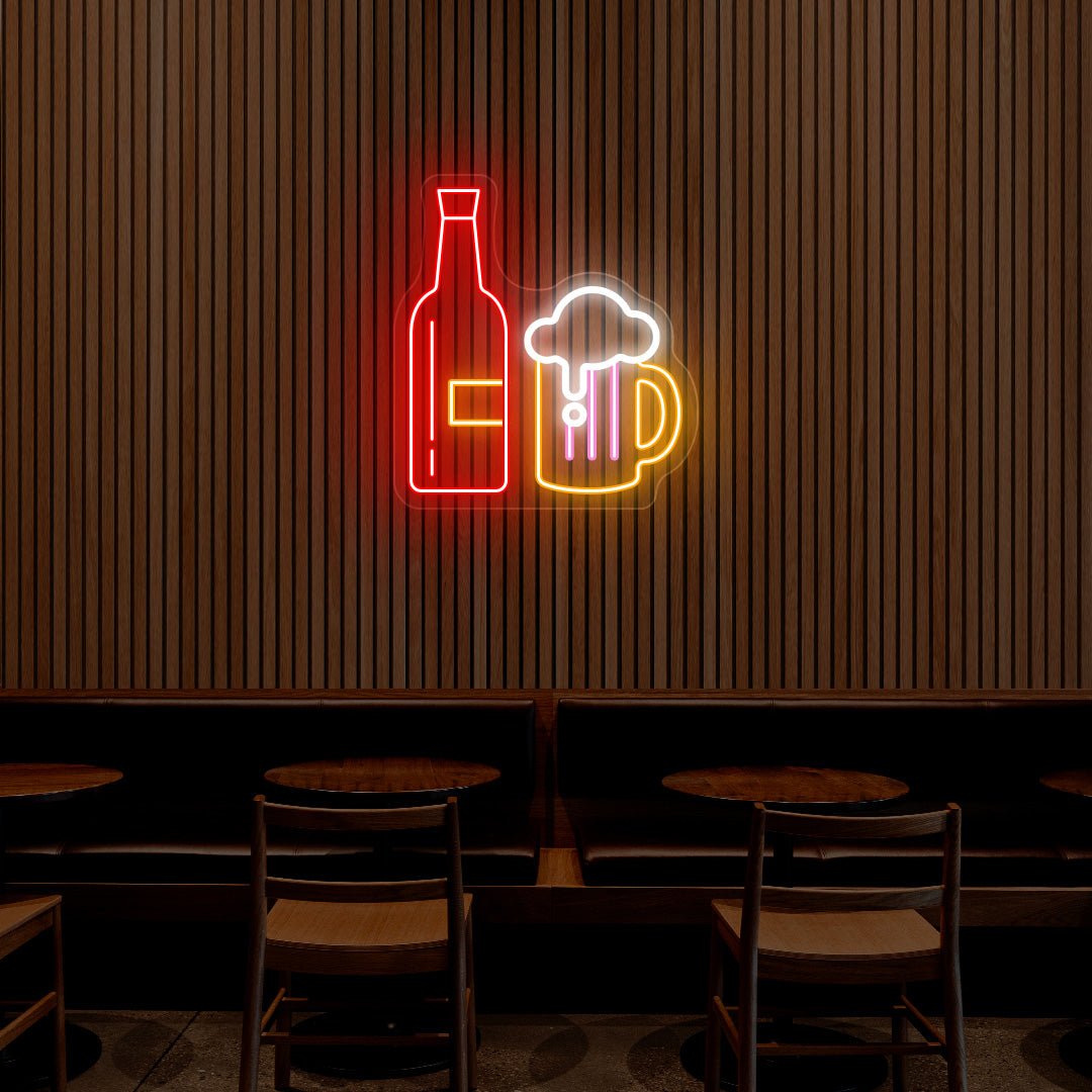 Beer Bottle And Jug Neon Sign - Multicolor | NEON SIGNO® Custom Neon Signs