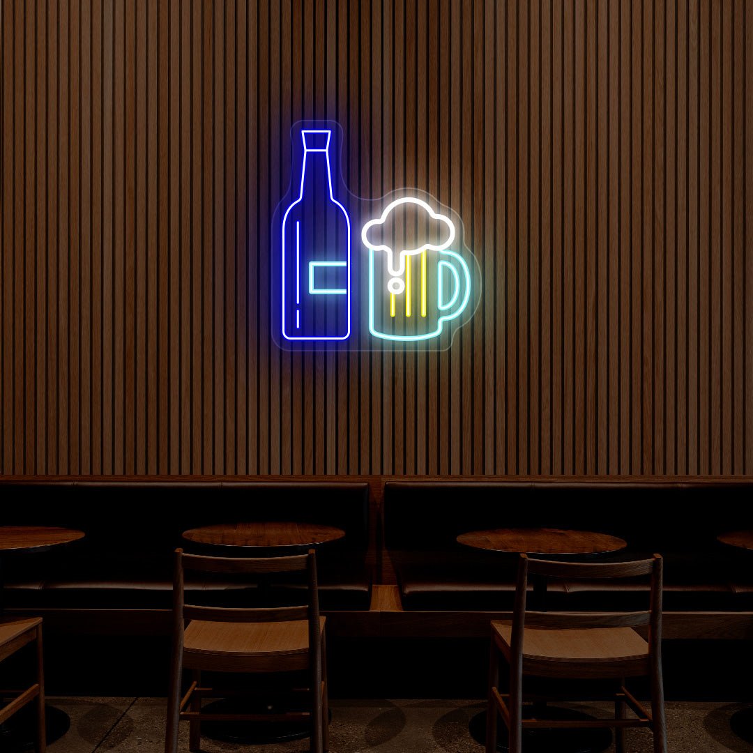Beer Bottle And Jug Neon Sign - Multicolor | NEON SIGNO® Custom Neon Signs