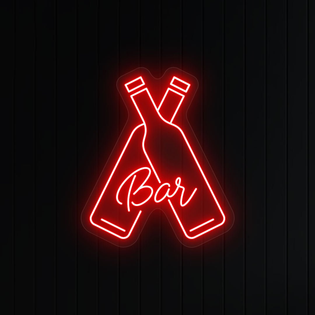 Beer Bottles With Bar Neon Sign | NEON SIGNO® Custom Neon Signs