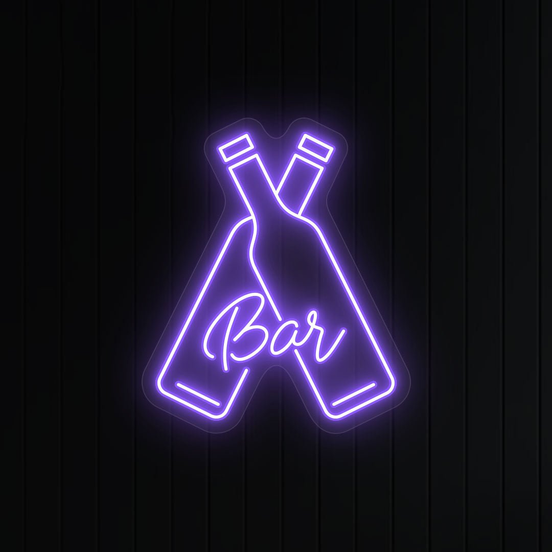 Beer Bottles With Bar Neon Sign | NEON SIGNO® Custom Neon Signs