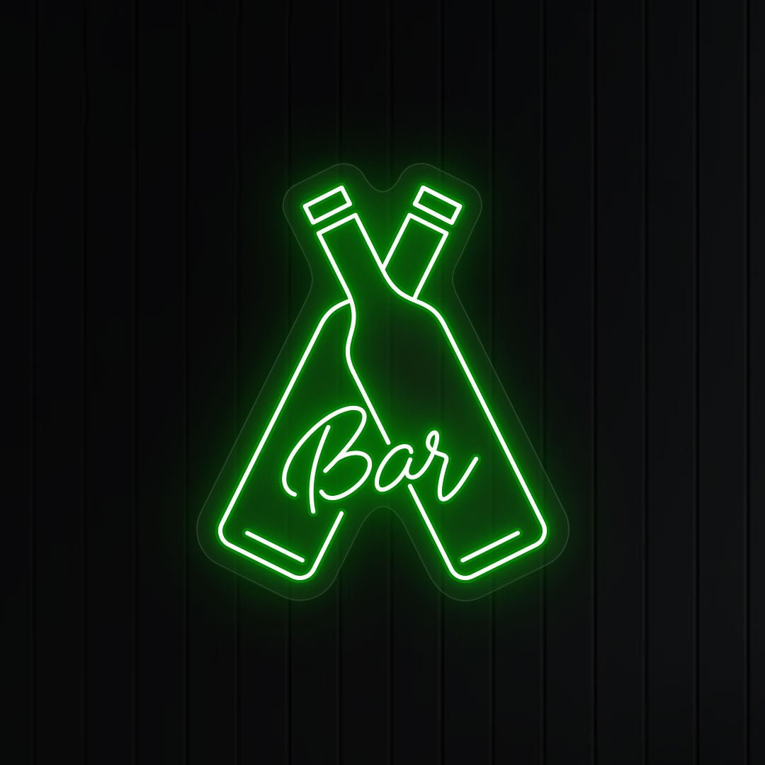 Beer Bottles With Bar Neon Sign | NEON SIGNO® Custom Neon Signs