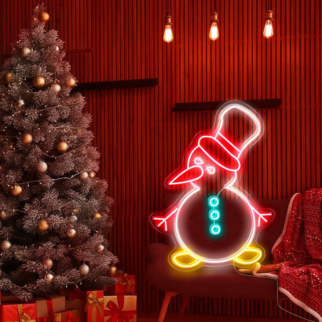 Cute colourful Snowman neon wall art | NEON SIGNO® Custom Neon Signs