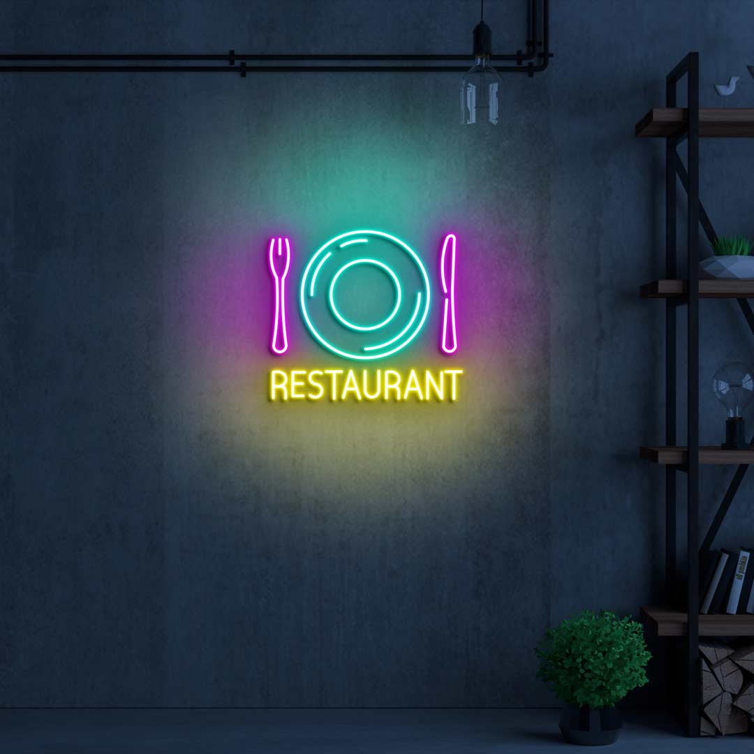 Cutlery & Dish Restaurant Neon Sign - Multicolor | NEON SIGNO® Custom Neon Signs