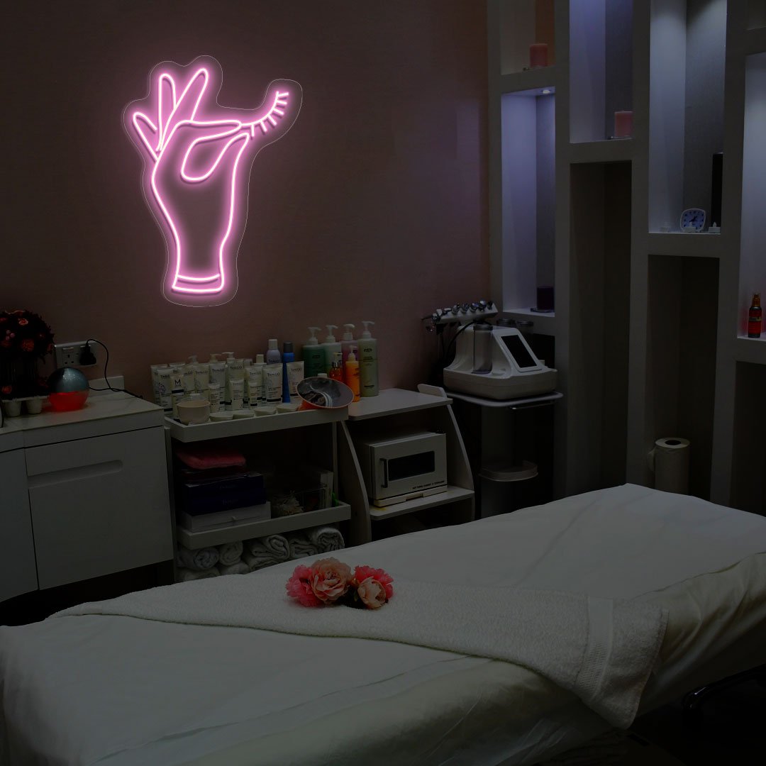 Hand Holding Eyelash Neon Sign | NEON SIGNO® Custom Neon Signs