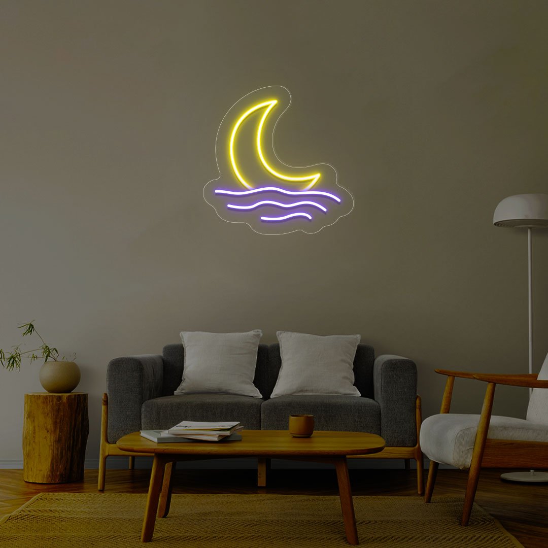 Moon With Waves Multicolor Neon Sign | NEON SIGNO® Custom Neon Signs