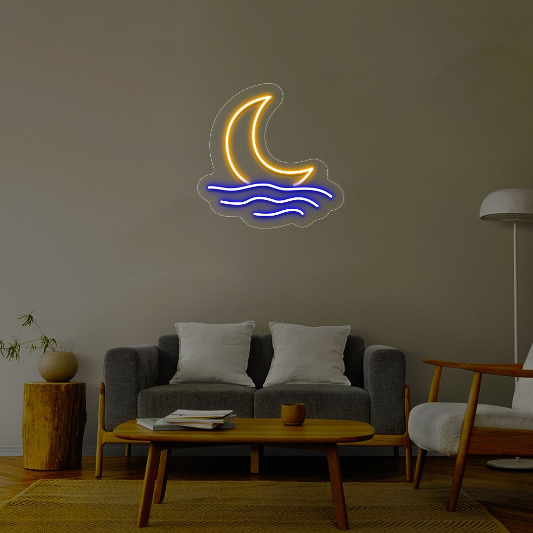 Moon With Waves Multicolor Neon Sign | NEON SIGNO® Custom Neon Signs