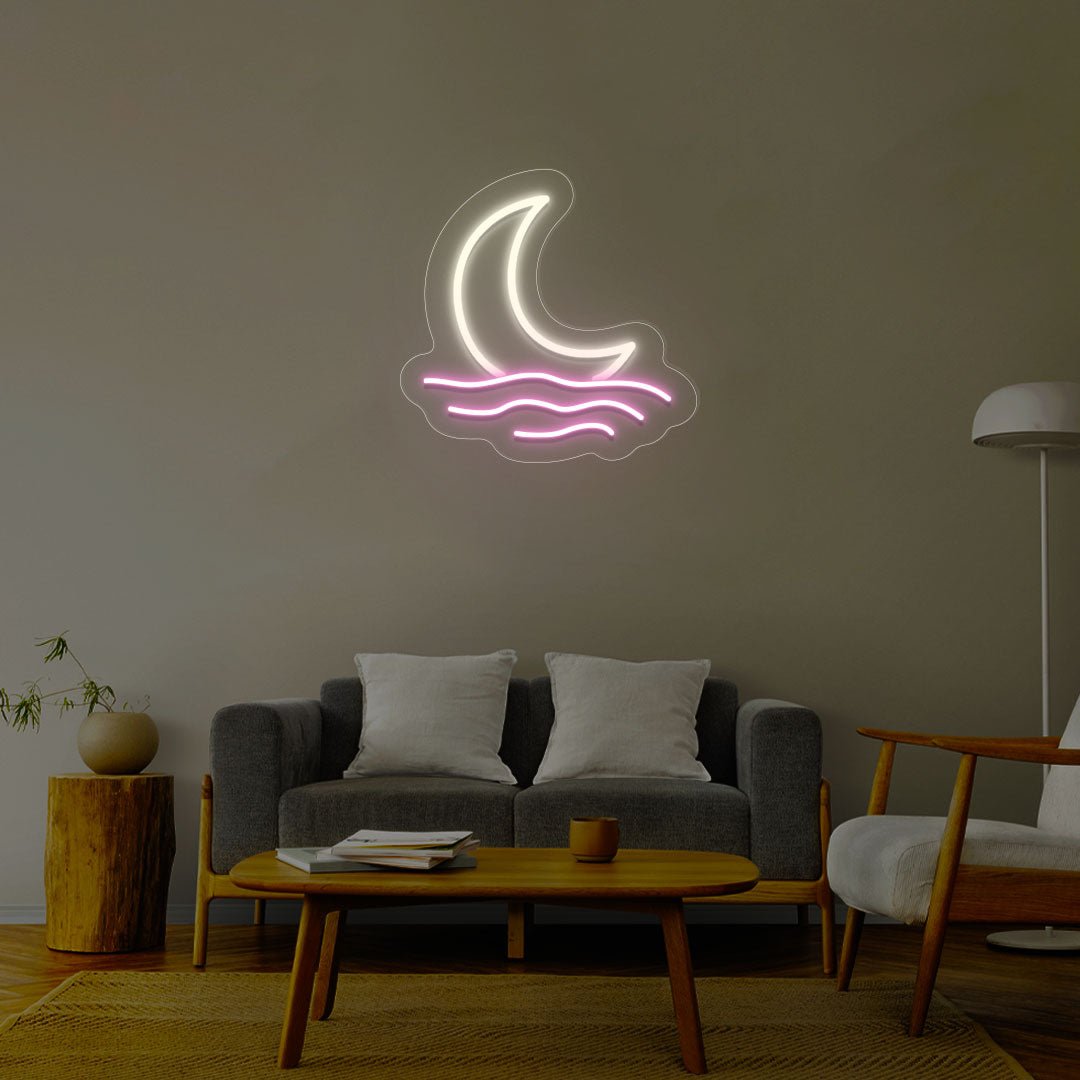 Moon With Waves Multicolor Neon Sign | NEON SIGNO® Custom Neon Signs
