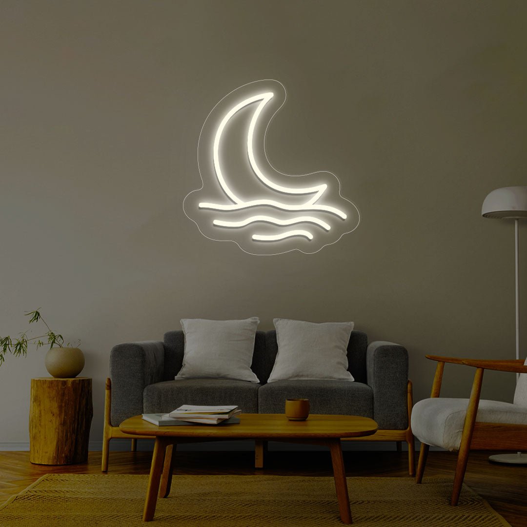 Moon With Waves Neon Sign | NEON SIGNO® Custom Neon Signs