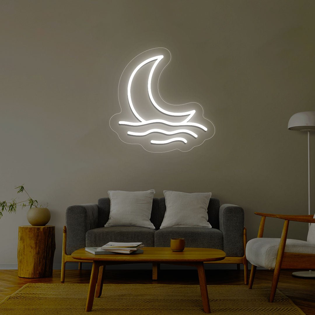 Moon With Waves Neon Sign | NEON SIGNO® Custom Neon Signs