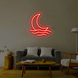 Moon With Waves Neon Sign | NEON SIGNO® Custom Neon Signs