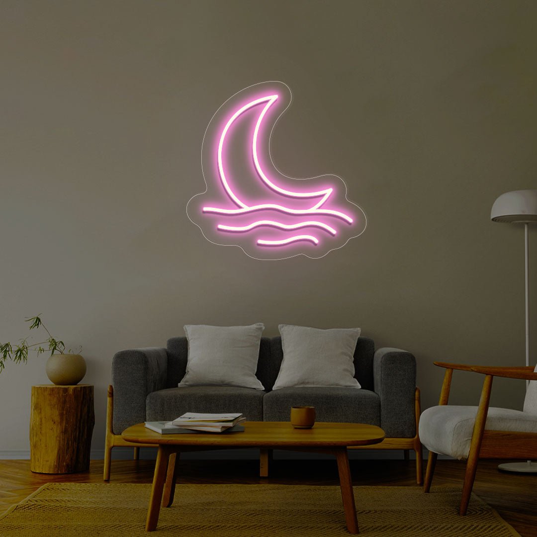 Moon With Waves Neon Sign | NEON SIGNO® Custom Neon Signs