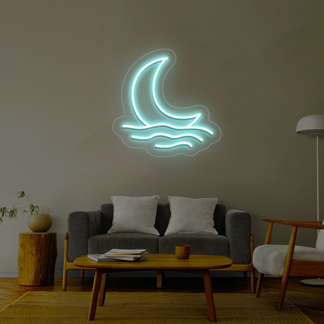 Moon With Waves Neon Sign | NEON SIGNO® Custom Neon Signs