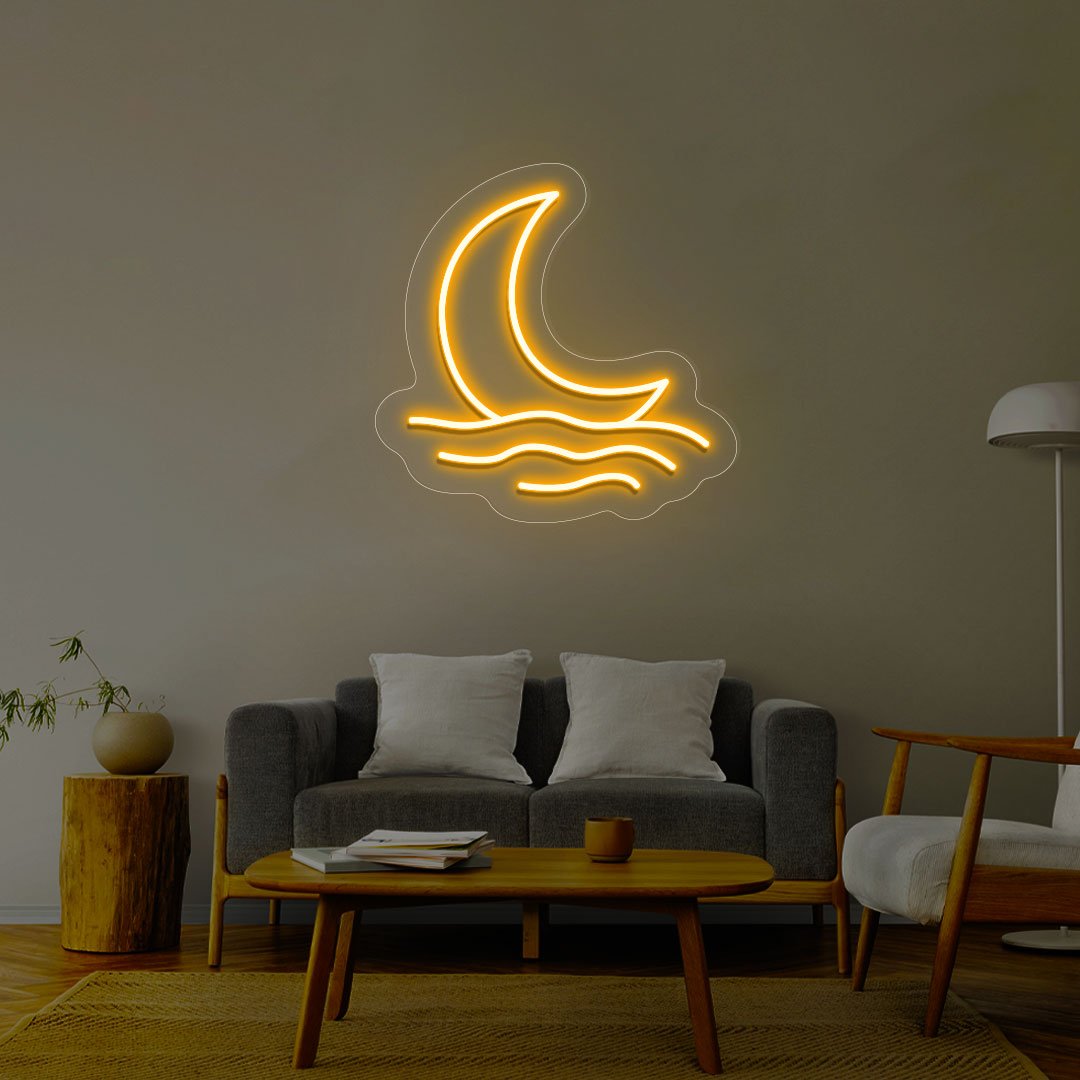 Moon With Waves Neon Sign | NEON SIGNO® Custom Neon Signs