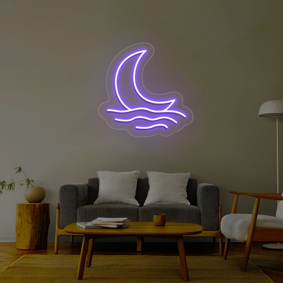 Moon With Waves Neon Sign | NEON SIGNO® Custom Neon Signs